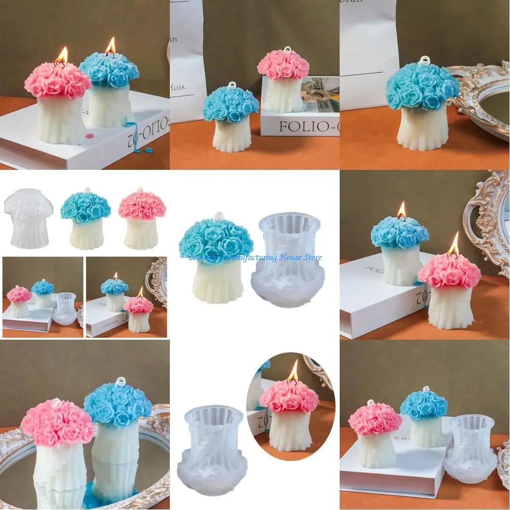 E56A Stampi in silicone Stampi per realizzare candele Stampi artigianali in silicone Forma fiore Stampi per ornamenti fatti a