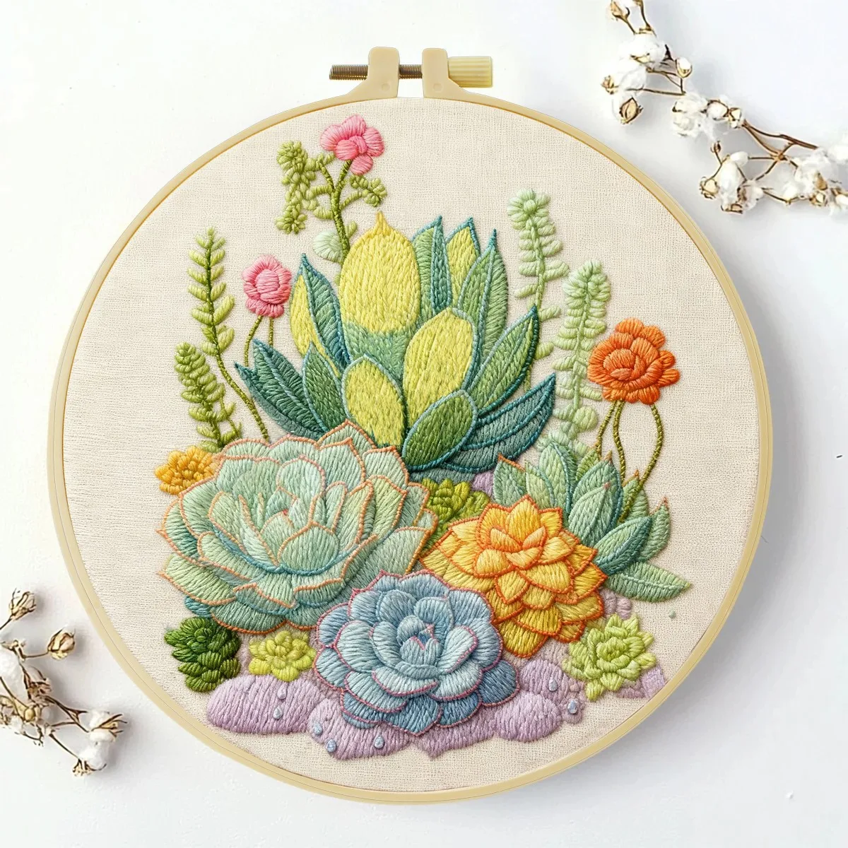 1 Stück 20X20CM/15X15CM 7,87/6,3 Zoll Kaktus-ähnliche Pflanzen Stickerei Starter-Kit DIY-Kit DIY-Stickerei-Set Handarbeiten Heimdekoration – Detail 1