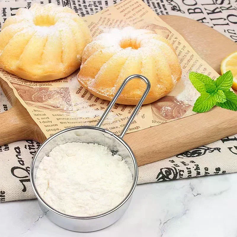Stainless Steel Flour Sieve Fine Mesh Strainer Baking Flour Sifter With Handle Handheld Coffee Powder Mesh Sieve Baking Tools