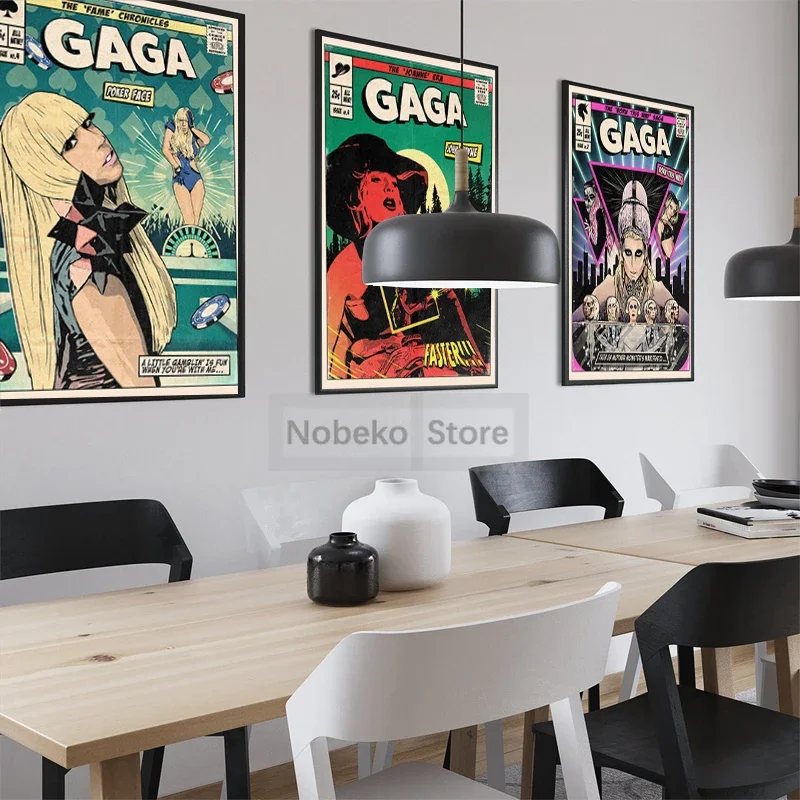 Famous Singer Lady Gaga Album Posters Vintage Comic Style Cover Prints Canvas Painting Wall Art Pictures Home Room Music Decor