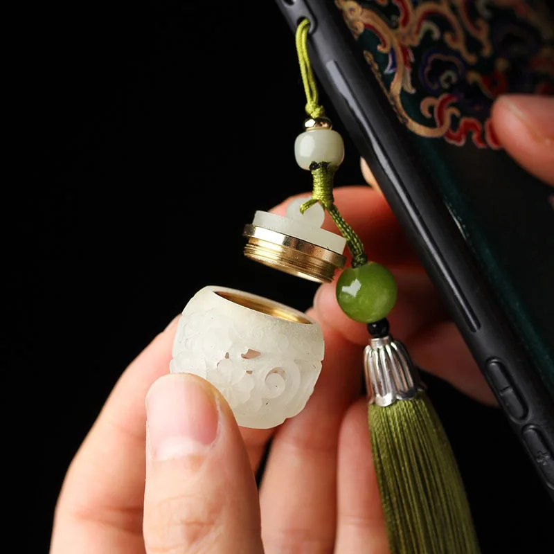 

Nightglow Stone Incense Bag Retro Hollow Carved Incense Device Phone Chain Keychain Bag Pendant Decor DIY Accessories