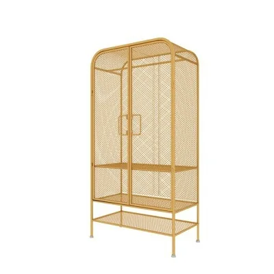 Golden grid hanging wardrobe simple small apartment wardrobe household wrought iron wardrobe