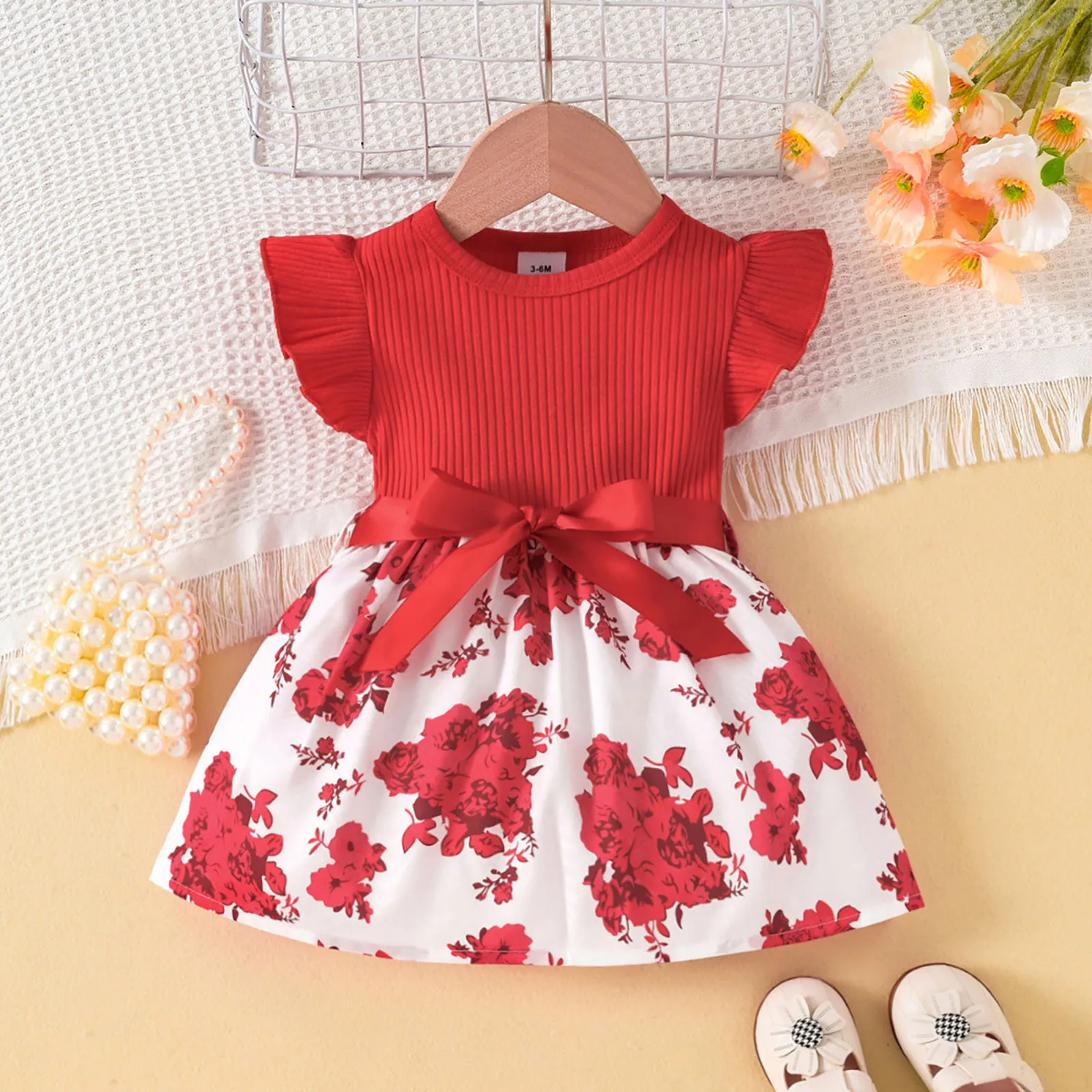 Dress For Kids Baby Newborn 6-36 Months Birthday Style Butterfly Sleeve Floral Print Princess Formal Dresses Ootd For Baby Girl