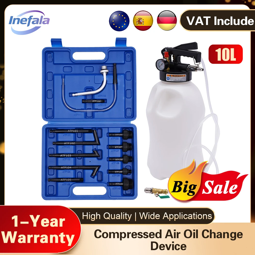 Pompe à fluide de Transmission Inefala 10L pompe ATF outil de remplissage d'huile d'extraction de carburant dispositif de remplissage d'huile avec 13 adaptateurs de voitures communes