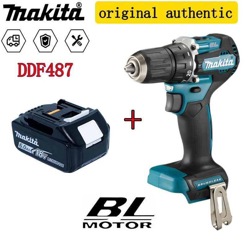 

Makita Original DDF487 Cordless Driver Drill 18V Brushless Electric Impact Screwdriver Rechargeable Power Tool (ony tool)
