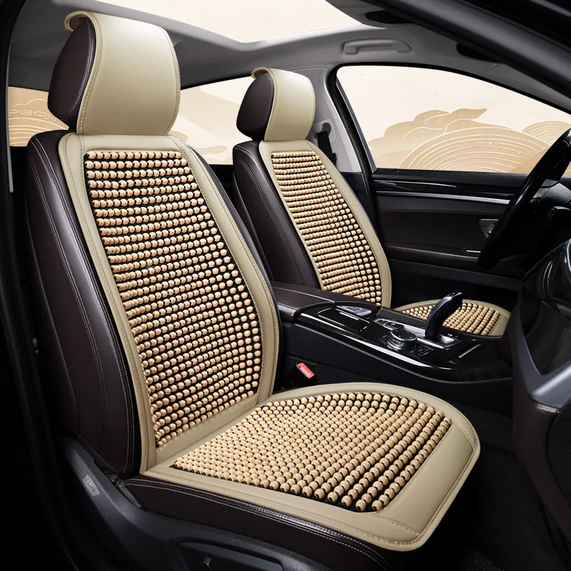 Wooden Bead Car Seat Cushion, All-season breathable comfort, Easy-clean car seat cover accessory, Multiple colors available.