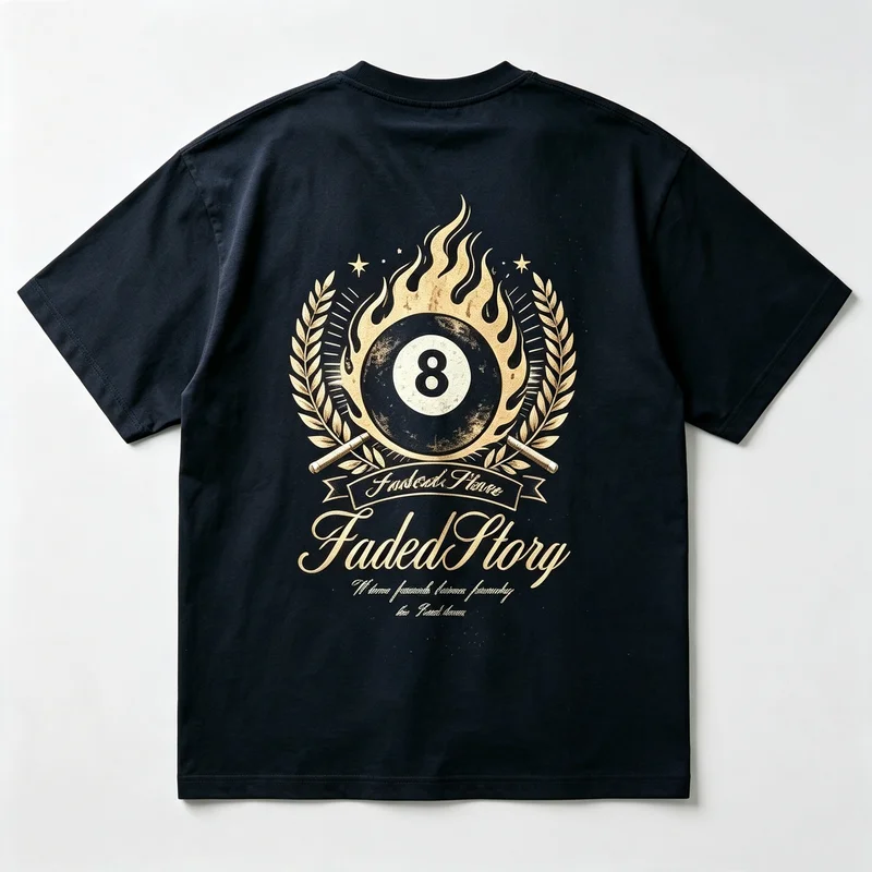 Vintage Flame 8 Ball T Shirt for Men Retro Billiards Double Sided Graphic Tee Casual Cotton Streetwear Top Y2k Top Harajuku