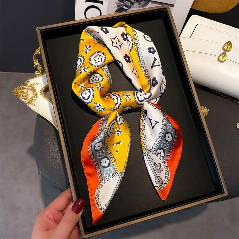 70cm Square Scarf  for Women Retro Printed Satin Silk-like Neck Scarf Fashion Versatile Office Elegant Small Scarves Hijabs view 3