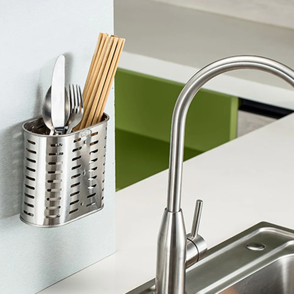 

Stainless Steel Drying Rack Utensils Holder Chopsticks Flatware Sink Basket Drainer 2 Compartments Hanger Design Water Draining