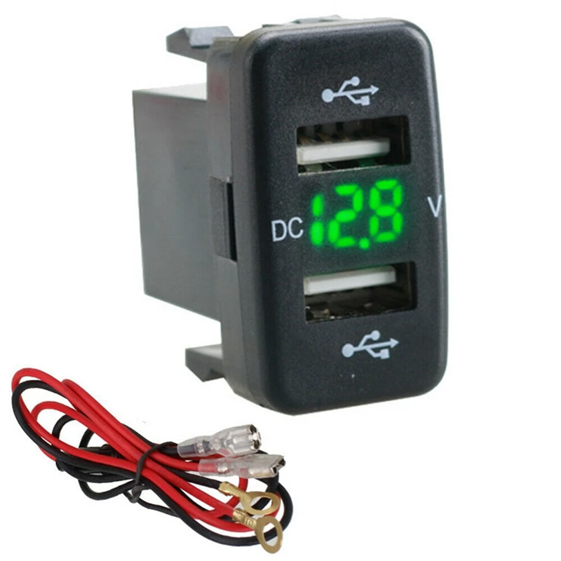 Adaptador de pantalla de voltios de carga de puerto USB Dual para coche, enchufe de cargador de coche, compatible con Toyota Green, 5 uds.