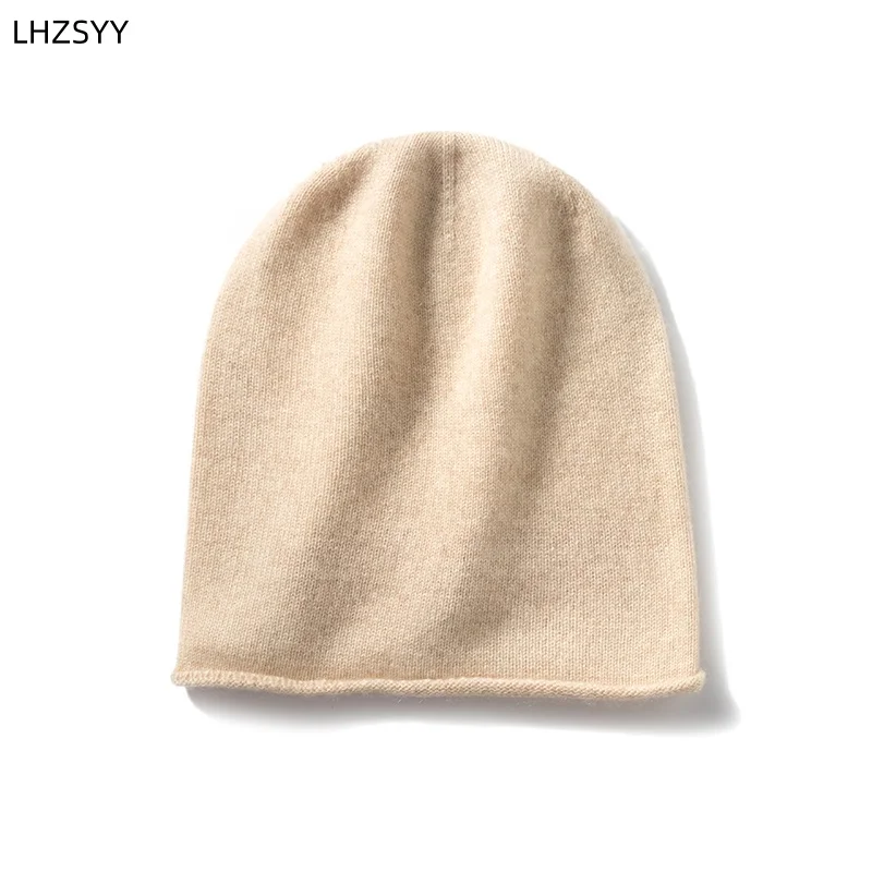 

LHZSYY 100% Pure Cashmere Hats Unisex Knitted Hemming Ear Protection Hat Warm Versatile European and American Leisure COS Wind