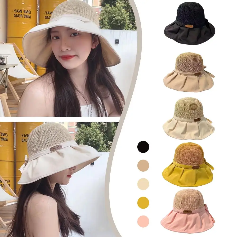 

Women's Hat Fisherman Bucket Hat With Bow Large Travel Summer Luxury Caps Beach Hat Fashion Ladies Brim Hat D8i2