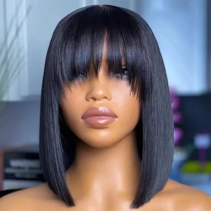 

New European and American Style Women's Wig with Air Bangs Short Straight Bob Wig