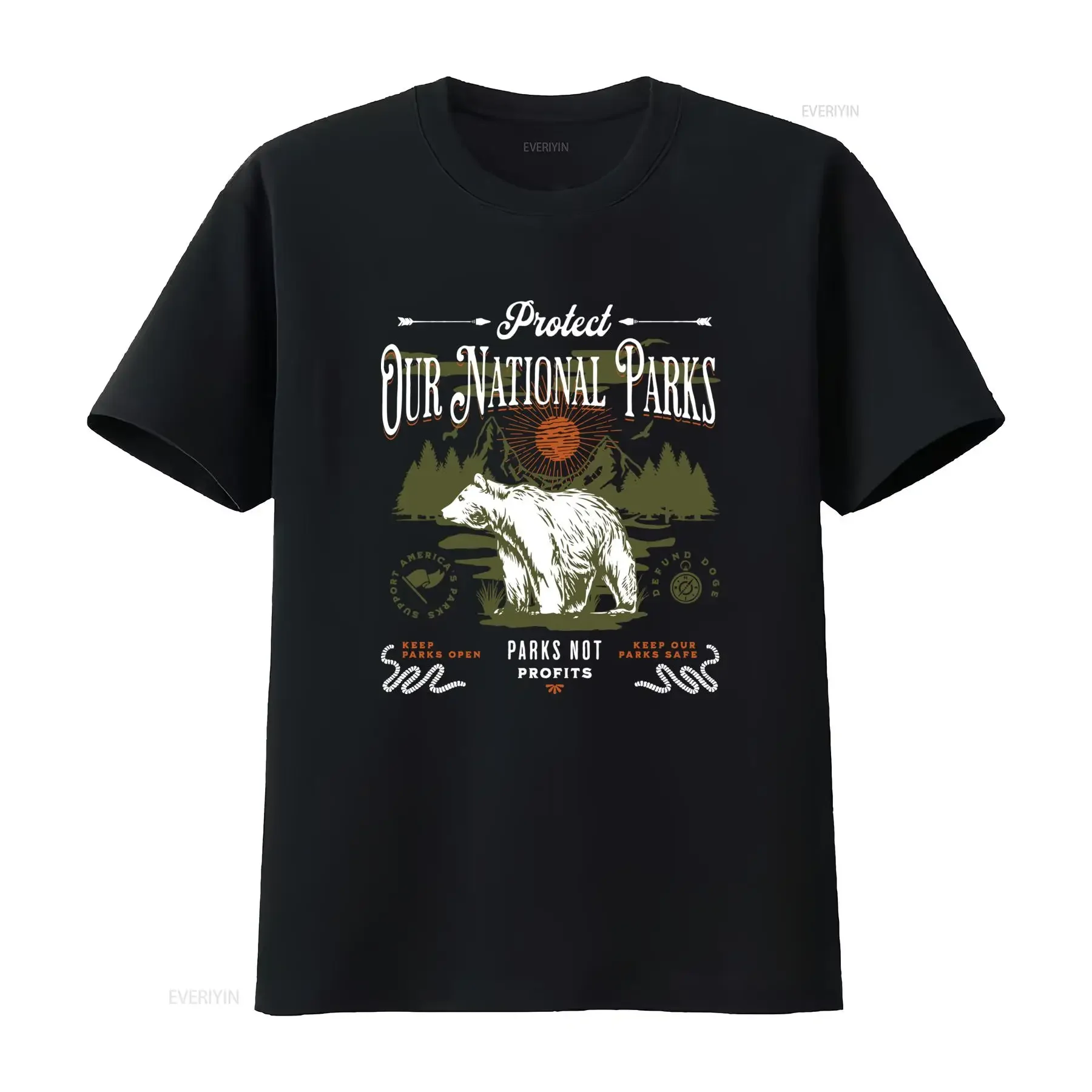Vintage Retro Protect Our National Parks Grizzly Bear Mountain Outdoor Casual T Shirt vintage Washed Versatile fashion Slightly