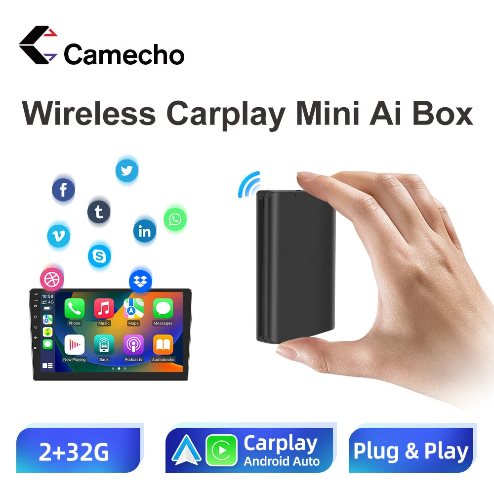 

Camecho Android Wired to Wireless Carplay Mini Ai Box Wireless Android Auto Bluetooth GPS WiFi Keep Original CarPlay Function