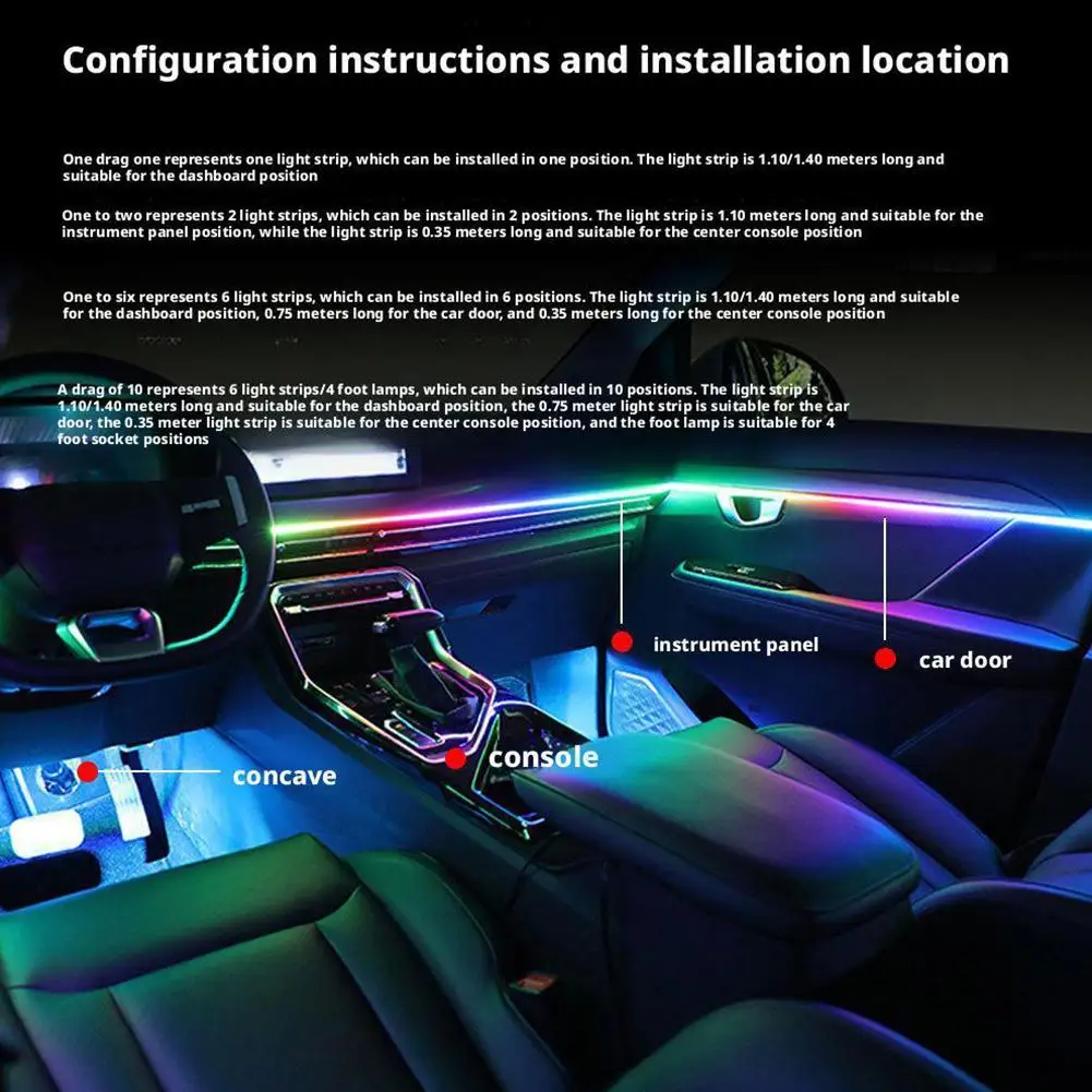 

Led Car Ambient Lights Acrylic Central Control Decorative Kit Symphony Car Streamer Modification Atmosphere Lamp Lamp Bluet H1P7
