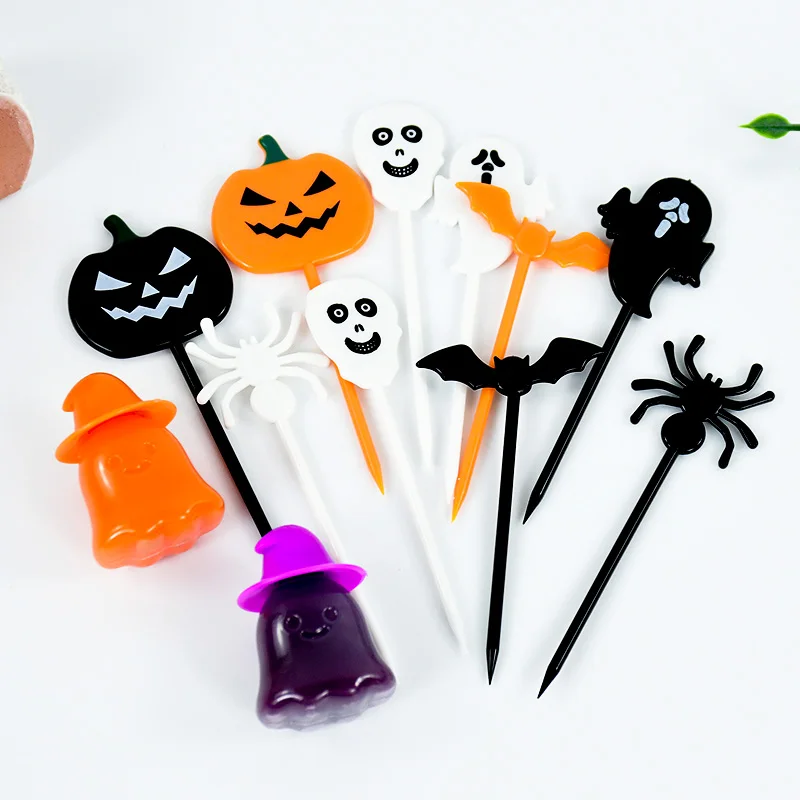 

Halloween Toothpicks Ghost Bat Fruit Fork Stick Pumpkin Ghost Seasoning Sauce Bottles Dessert Cake Decor Halloween Party Supply