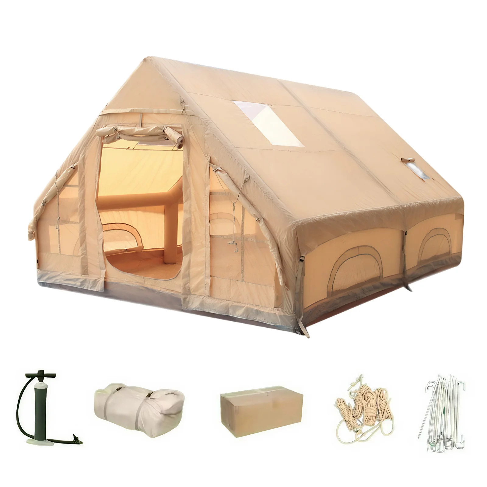 

Надувной дом 12 м2 с мансардным светом, воздушные глэмпинг-палатки, простая установка, надувная палатка для кемпинга с насосом для кемпинга с сетчатыми окнами