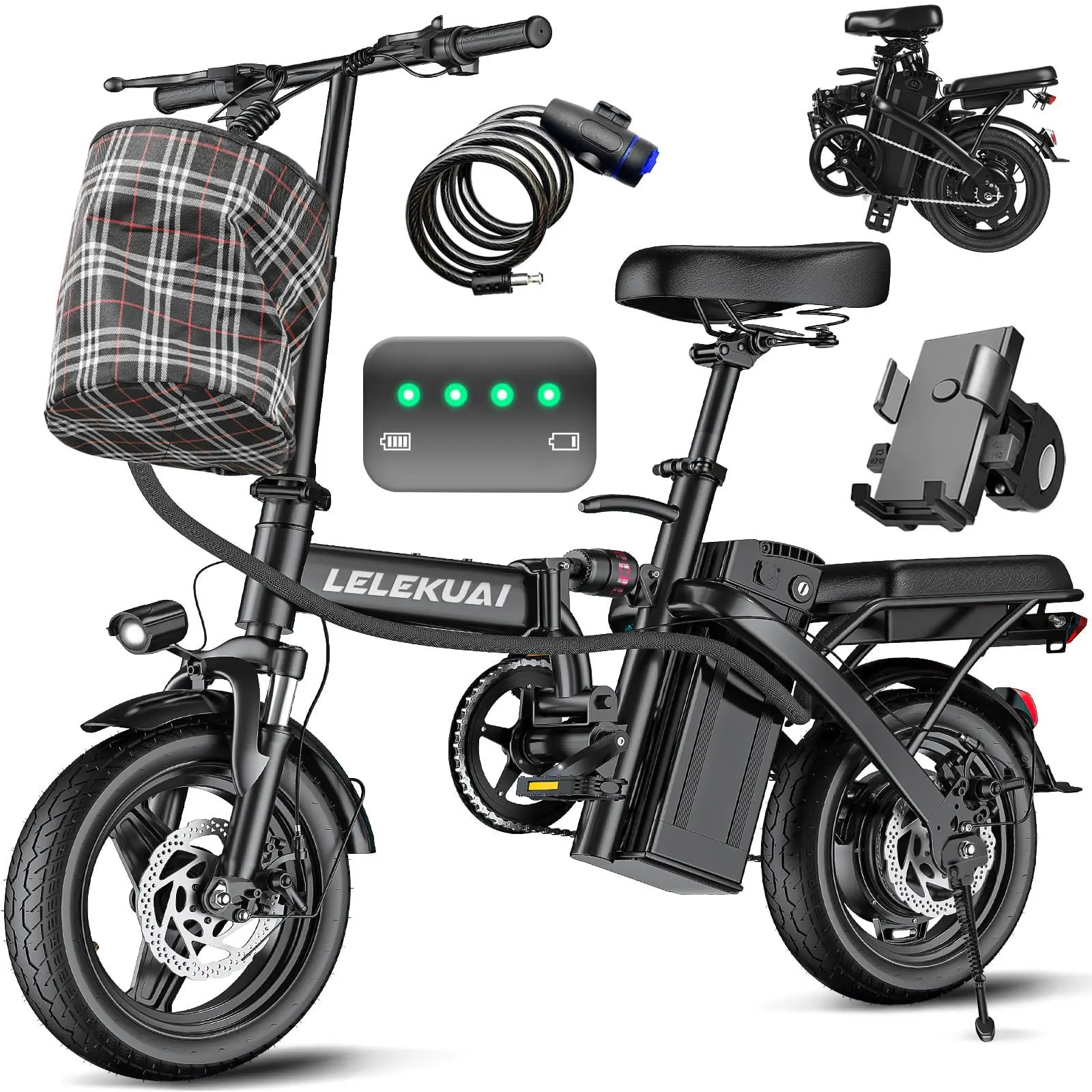 Electric Bike for Adults and Teens, 520W-1200W Motor, 20-28MPH, 32 Miles Range, 48V 10Ah Battery, 3-Level Pedal Assist