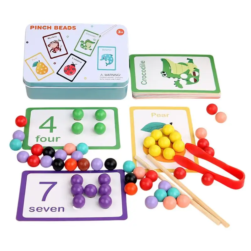 Jeu de perles numéro Leone nitive, jeu de perles en bois pour document assressentiavec des cartes, jouets à clip de perles fuchsia, aides à la motricité fine