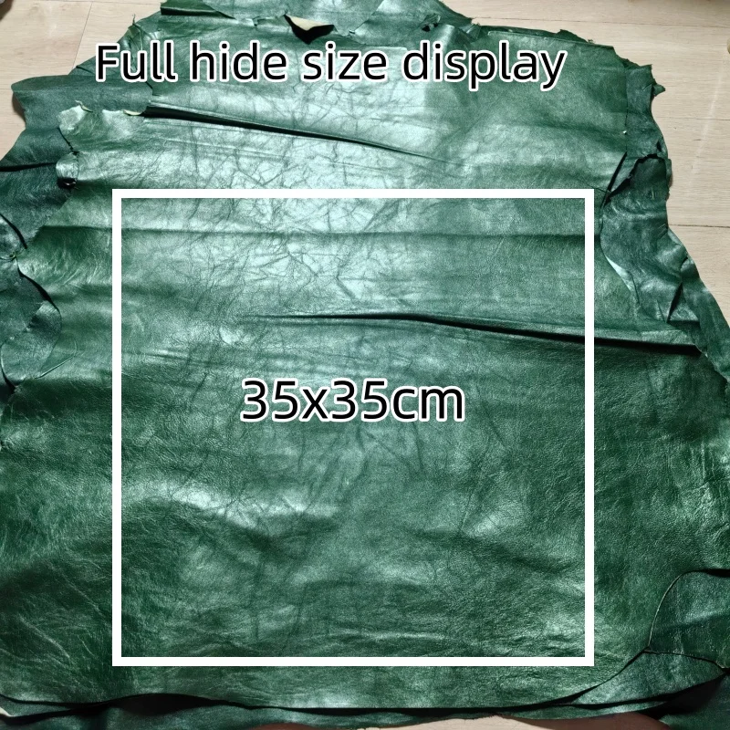 Dark Green Top Grain Sheepskin 0.7–0.9mm, Genuine Leather, Full Hide, DIY for Hats, Throw Pillows