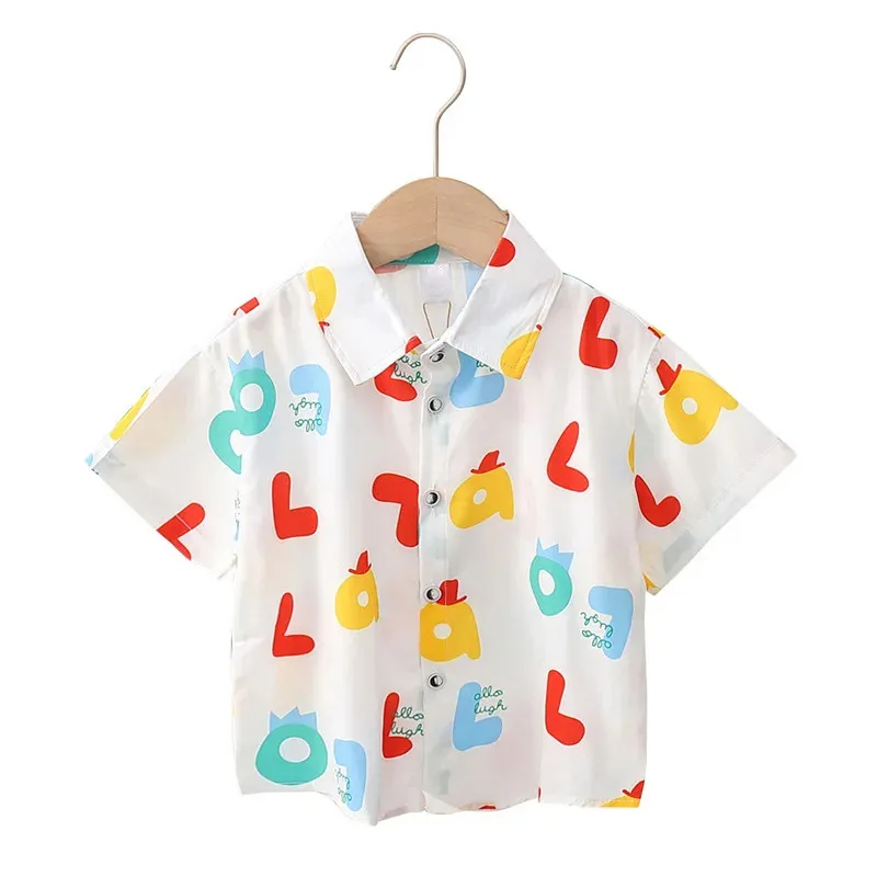 2024 Kids Clothes Flower Shirts Summer Holiday Beach Boys Short Sleeve Printed Casual Shirt Tops 2 To 12 Years Children's Blouse