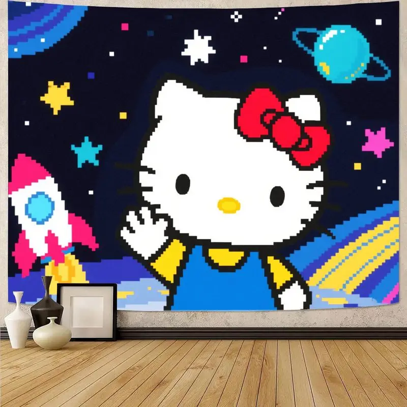 

1 шт., милый гобелен с космическими приключениями и котенками, красочный настенный художественный декор для спальни, подарок из полиэстера для любителей кошек и фанатов