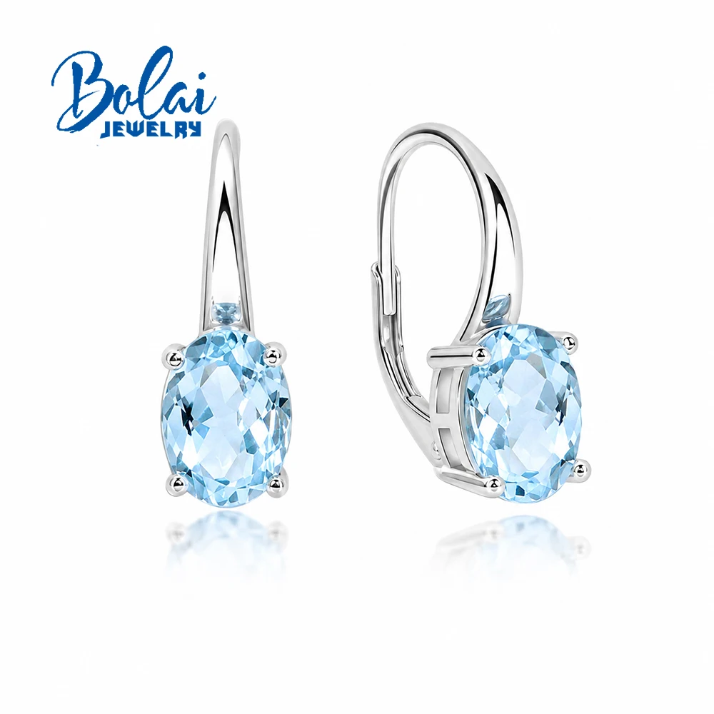 Natural Sky Blue Topaz Earrings November Birthstone Gemstone 925 Sterling Silver Fine Jewelry For Women'S Holiday Birthday Gift