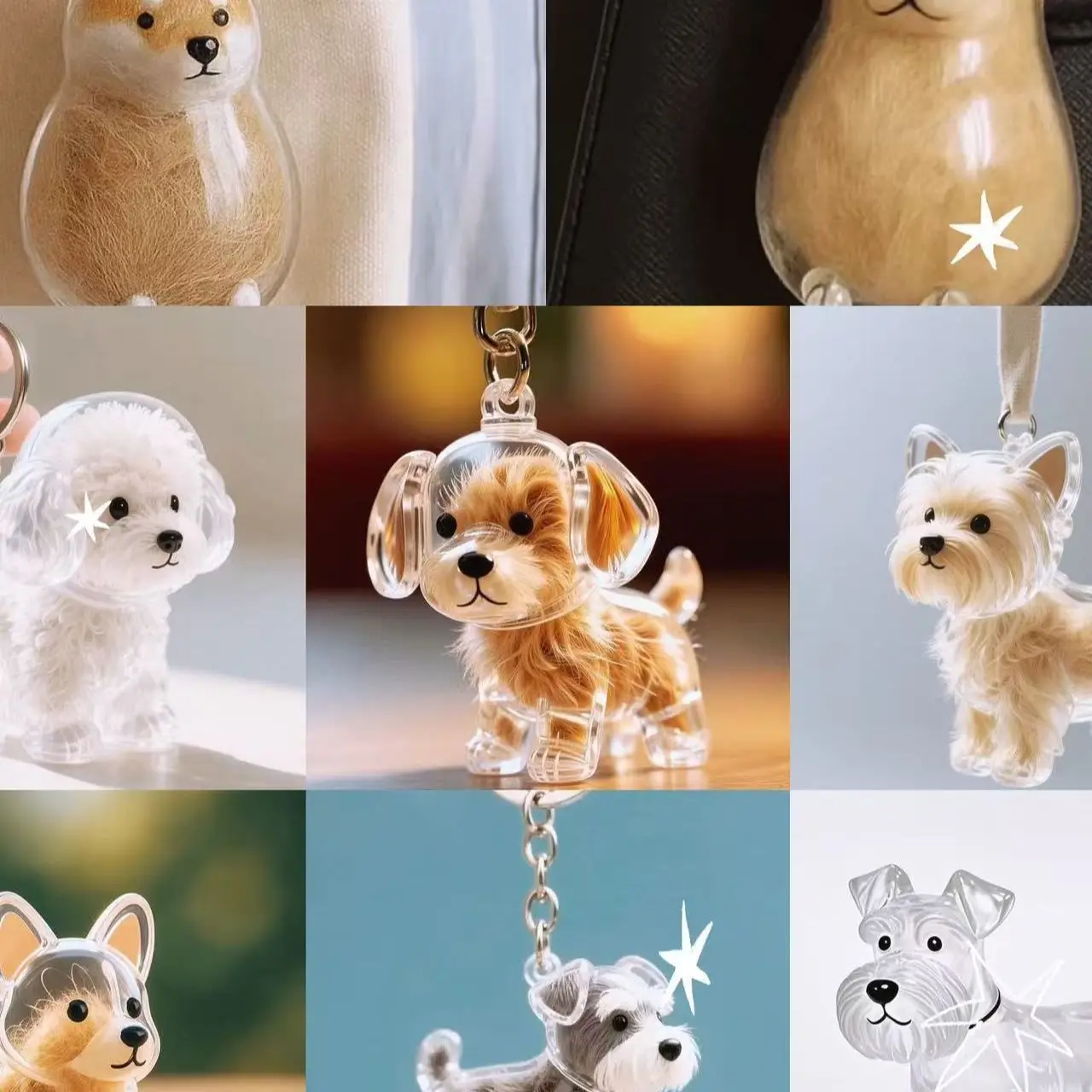 Mini pedante transparente de recuerdo de pelo de perro, pantalla conmemorativa para Schnauzer de caniche de Pomerania, adorno de almacenamiento de piel transparente para mascotas