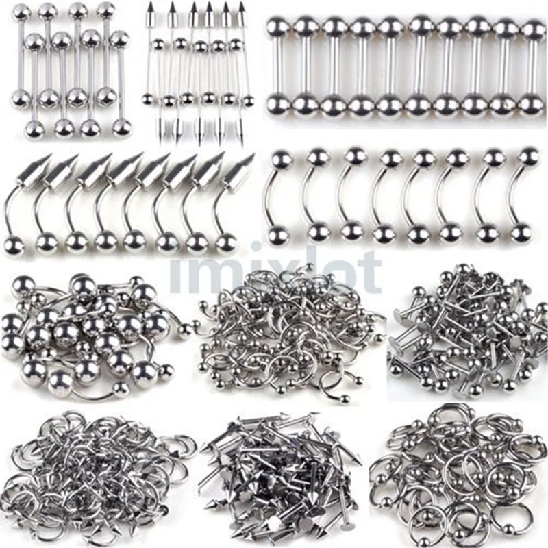 PINKSEE New Mixed 120 Pcs/Lot Silver Color Body Jewelry Piercing Eyebrow Lip Belly Rings Wholesale