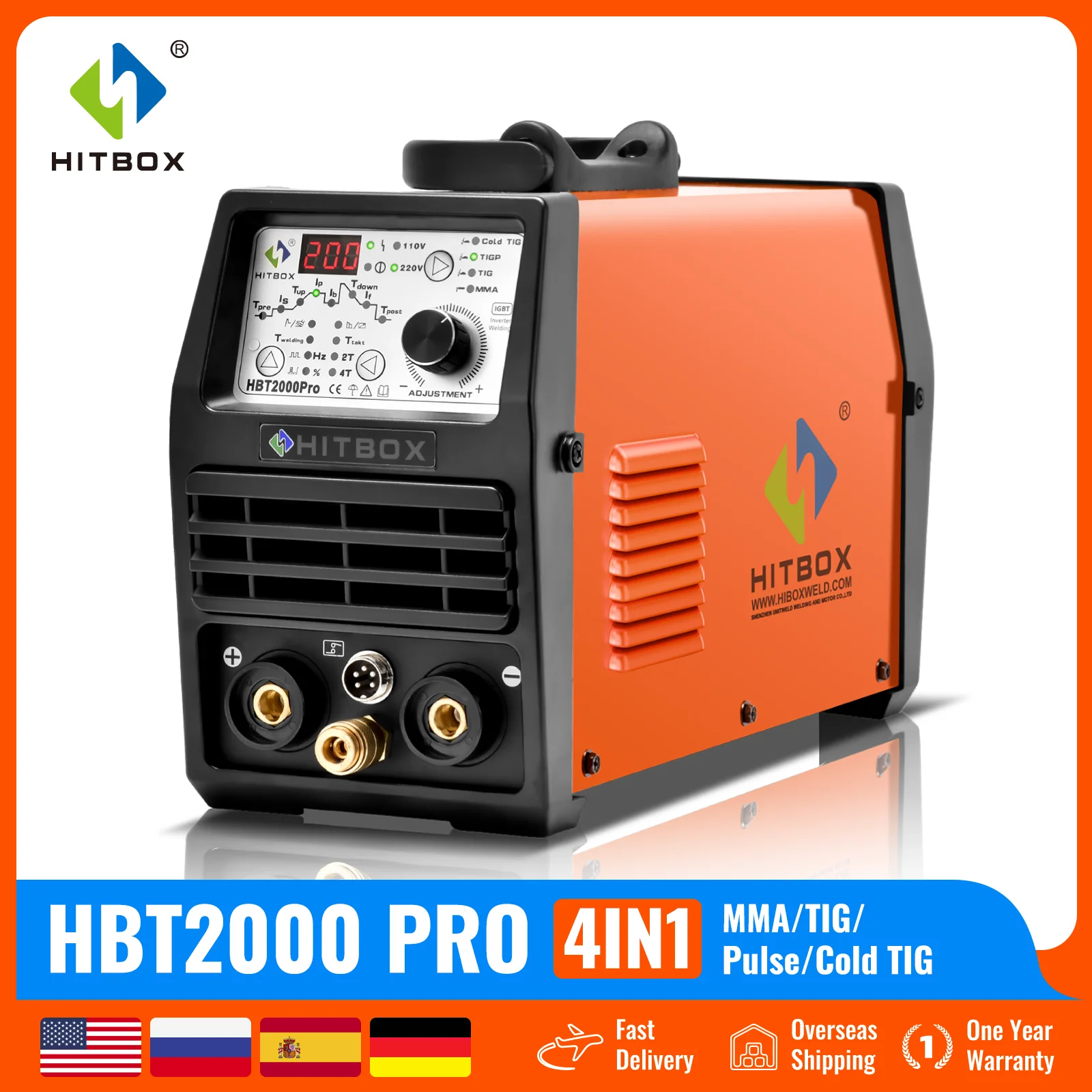 Сварочный аппарат HITBOX 4 в 4 HBT2000Pro HF TIG Spot 145A Pulse 1-900ms, сварочный аппарат TIG ARC Stick