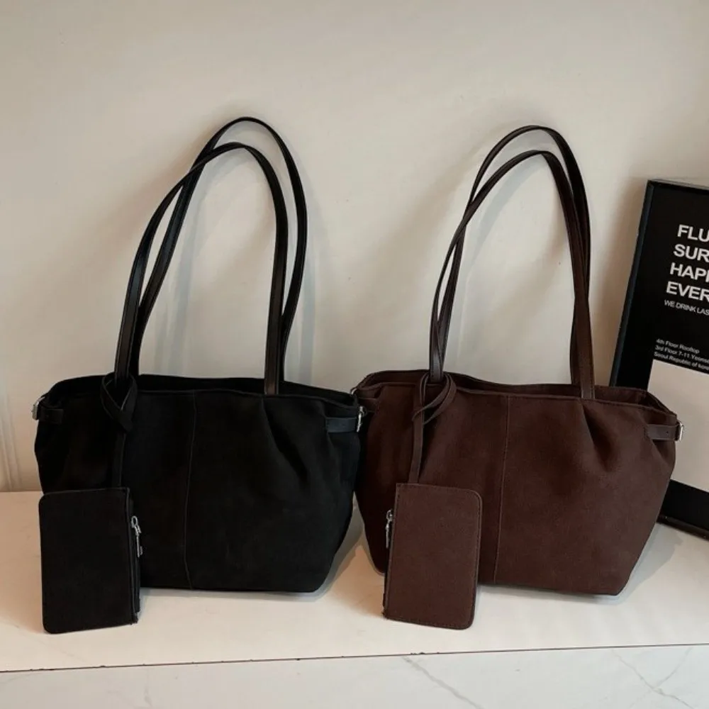 

New Suede Shoulder Bags Large Capacity Lightweight Travel Underarm Bag with Coin Bag Waterproof Suede Tote Bag Casual Use