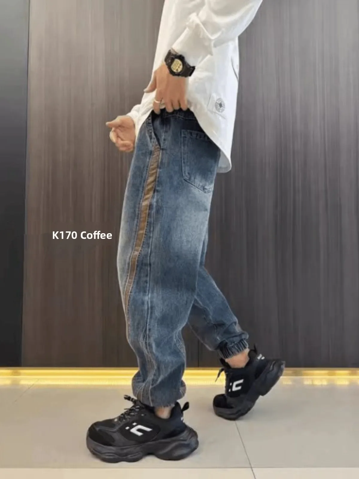 

Retro American Spliced Denim Jeans Men's Trendy Casual Loose Dad Pants Waed Harlan Straight Leg Jeans Youthful Sle