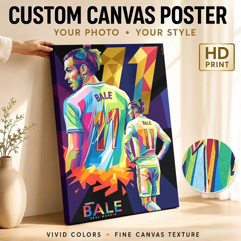 Gareth Bale Pop Art Canvas Print Poster Personalized Sports Portrait Wall Paintings Decoration for Bedroom Gift for Collectors