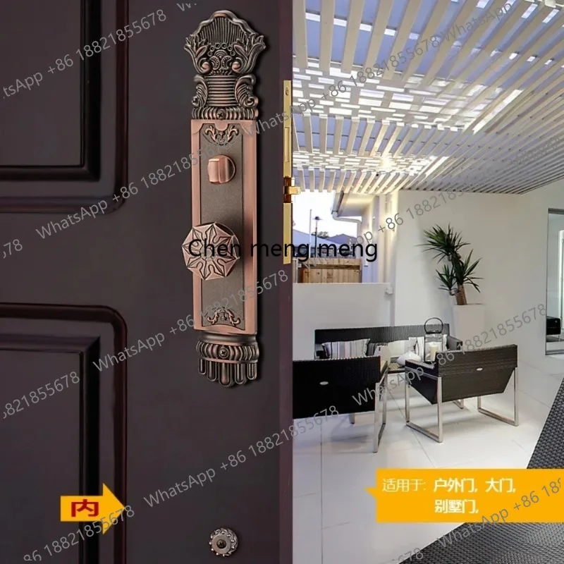 Luxury European solid wood villa door lock folio double door  lock double pull switch