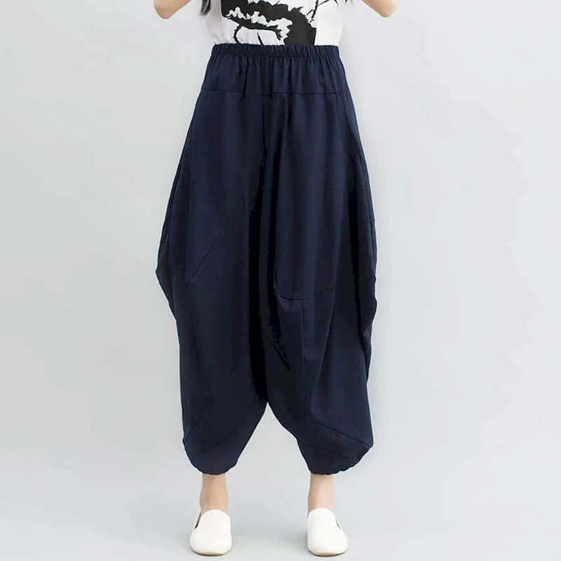 Baggy Pants for Women 2026 Summer Solid Elastic Waist Loose Casual Capri Lantern Pants Korean Style Streetwear Women Clothing