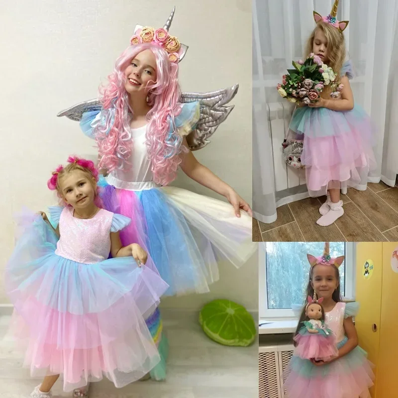 Kids Unicorn Dress for Girls Flower Birthday Ball Gown Elegant Party Costumes Little Girl Princess Dresses Children Clothing