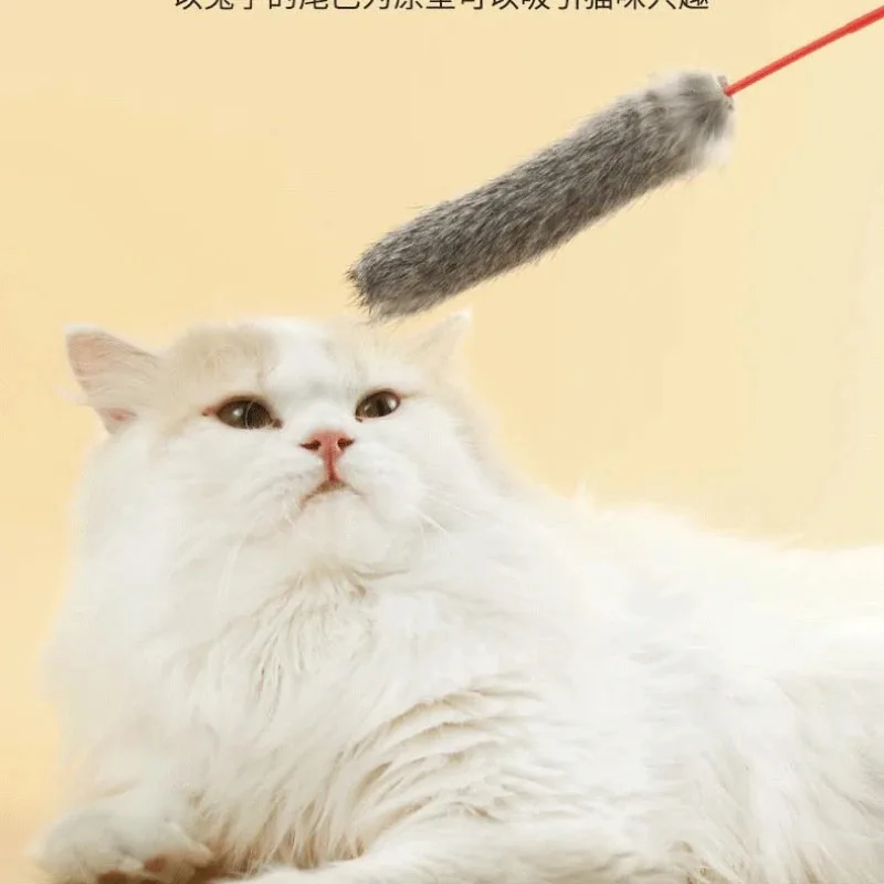 고양이 1pcs Random Color Tease Cat Stick Faux Rabbit Fur Pompom Plush Pet Interactive Stick Cat Playing Training Toys Pet Supplies