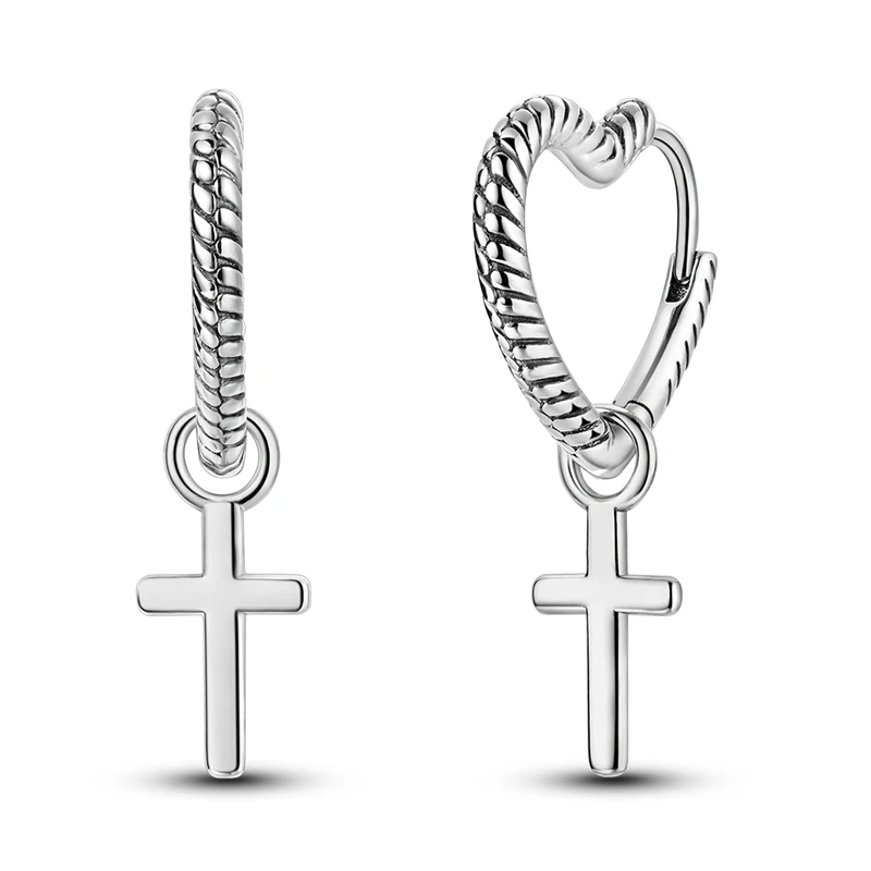 

925 Sterling Silver Earrings Women Sparkling Heart Snake Pattern Cross Drop Earring For Anniversary Wedding Jewelry Gifts