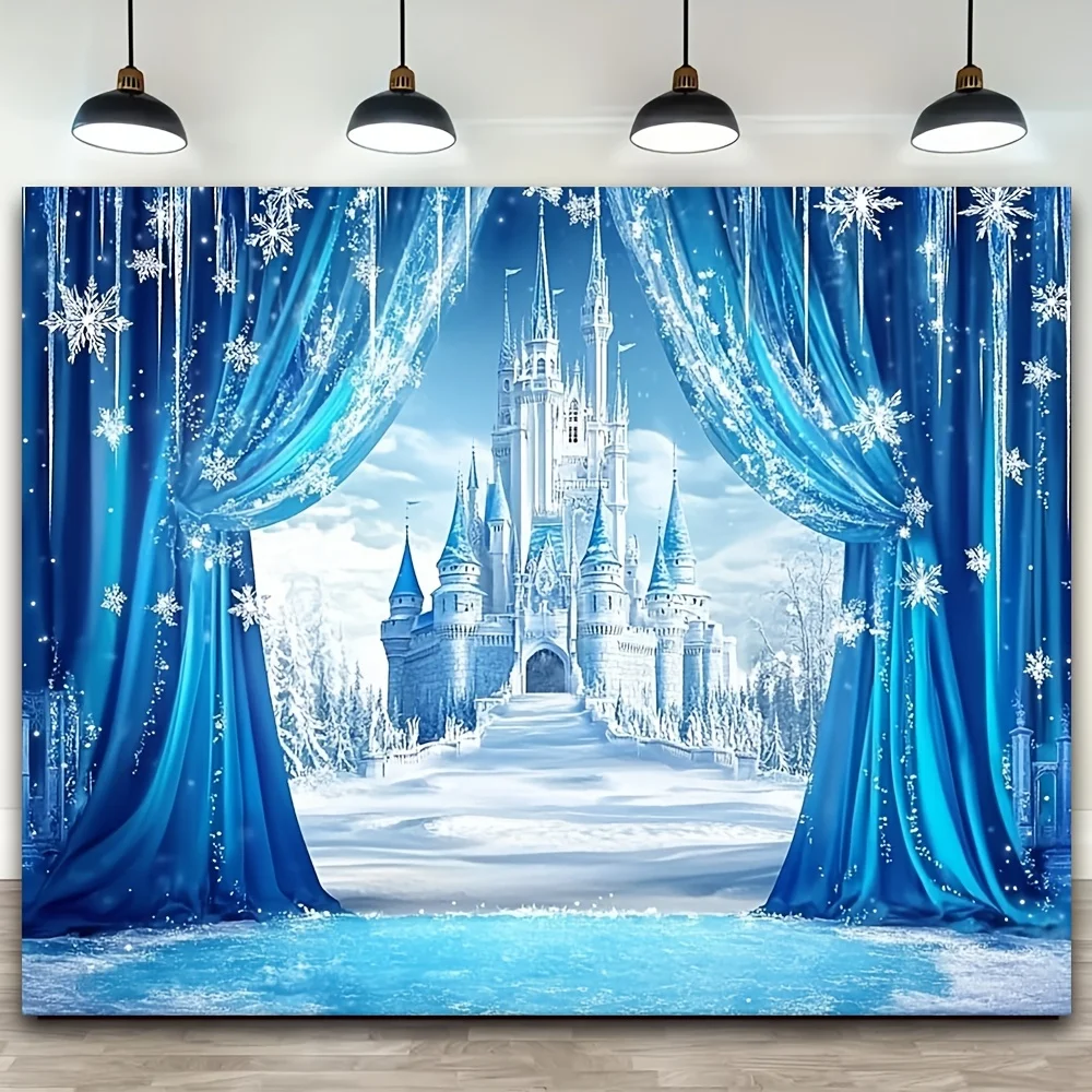 1 x bezaubernder Prinzessinnen-Eisschloss-Fotografie-Hintergrund – strapazierfähiges Polyester, perfekte Geburtstagsfeier-Dekoration und Fotokabine