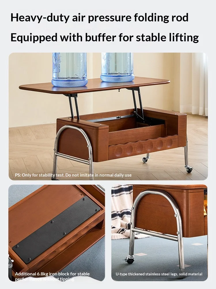 Mid Century Modern Solid Wood Lift Coffee Table Movable With Storage Height Adjustable For Living Room Home Dining Space Saving
