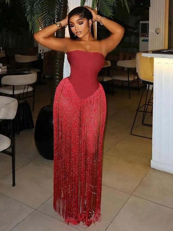 

High Waist Slim Fit Strapl Jumpsuit Women's Rer Thiened High Waist Long Pants Other Fabric Ladies Suit