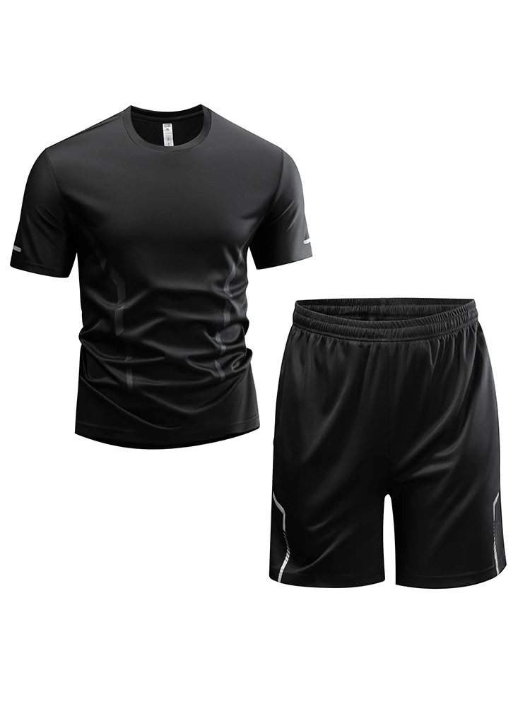 

Summer plus Size Ice Silk Short Sleeve T-Shirt Men's Badminton Sportswear Fat People Running Fitness Casual Sports Set