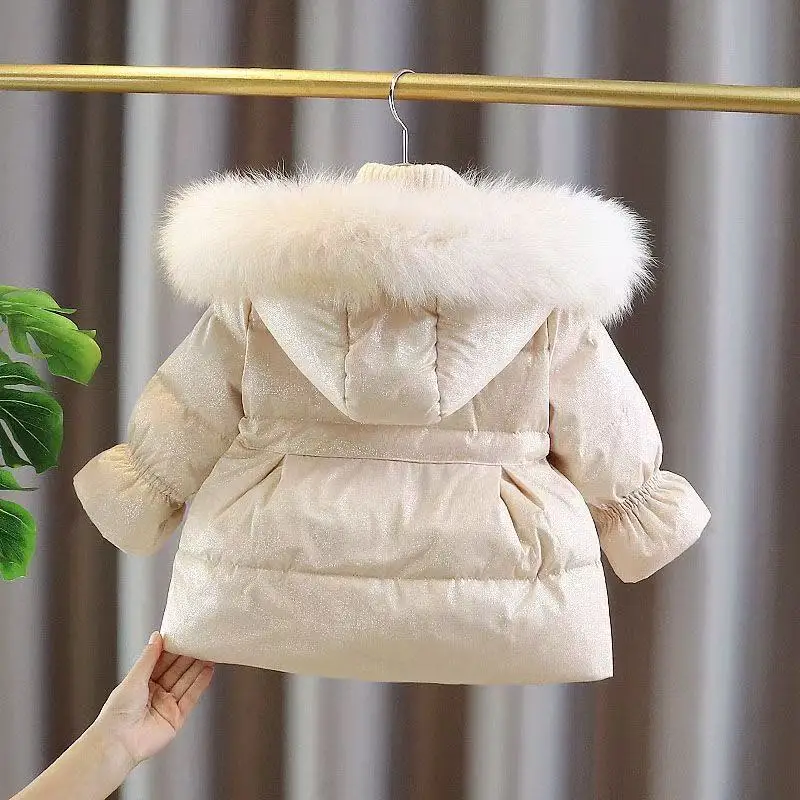 Girls' Down Jacket Children's Winter Thick White Duck Down Down Jacket Baby Girl's Waist Cinched Lightweight Down Jacket Coat