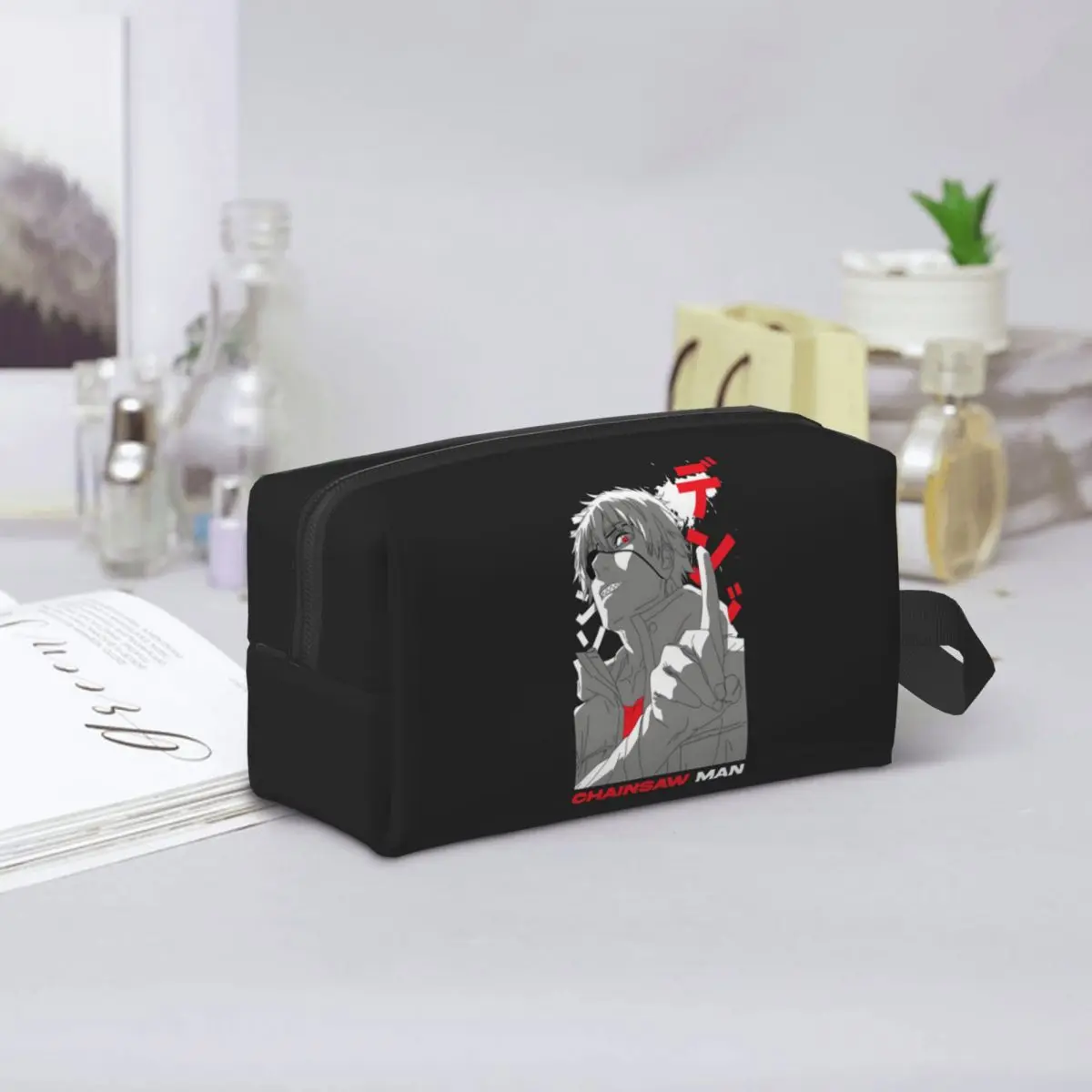 Anime Chainsaw Man Devil Makeup Bag Cosmetic Organizer Storage Dopp Kit Toiletry Cosmetic Bag for Women Beauty Travel
