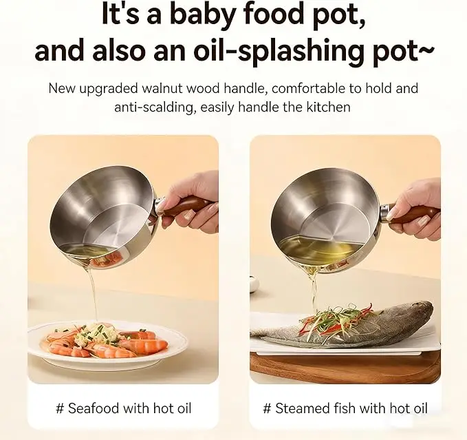 1pc Stainless Steel Pot with Heat-Resistant Wooden Handle - Induction Compatible, Non-Slip Base, Even Heat Distribution Milk Pot image 5