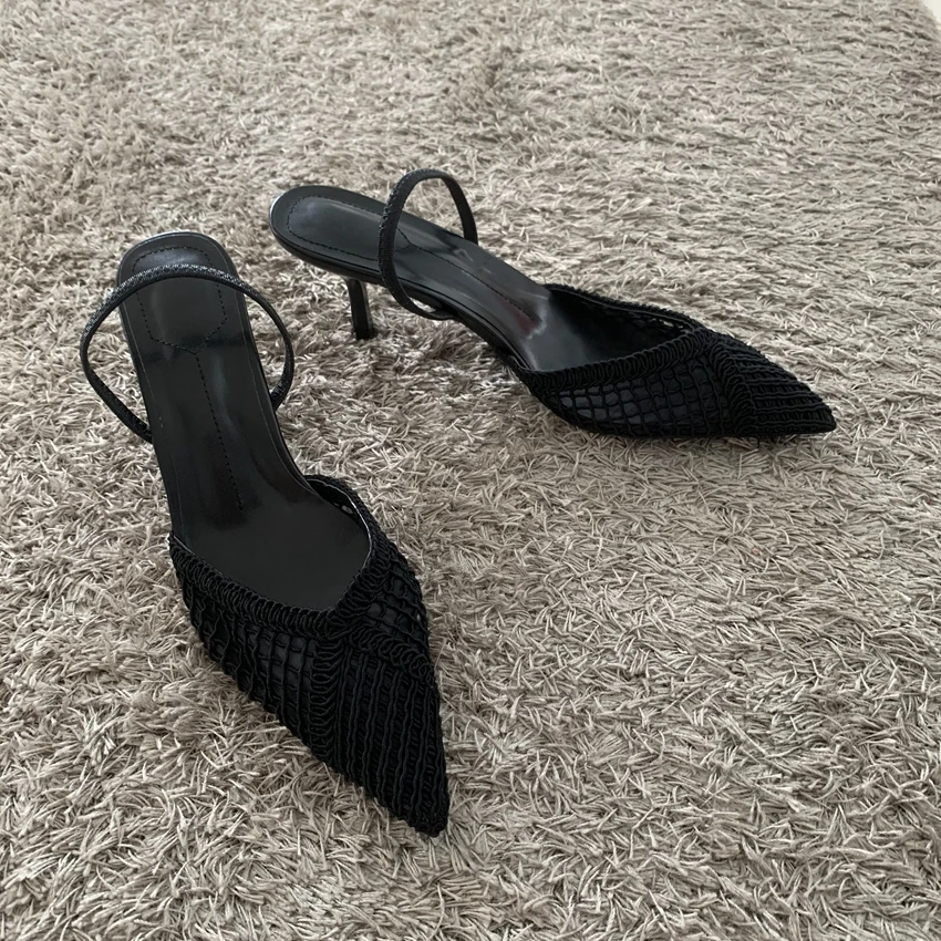 Mesh-Gewebtes Design Dünne Hohe Absätze Damen Sexy Spitze Atmungsaktive Rückenriemen-Sandaletten Elegante Schwarze Party-Kleiderschuhe – Detail 4