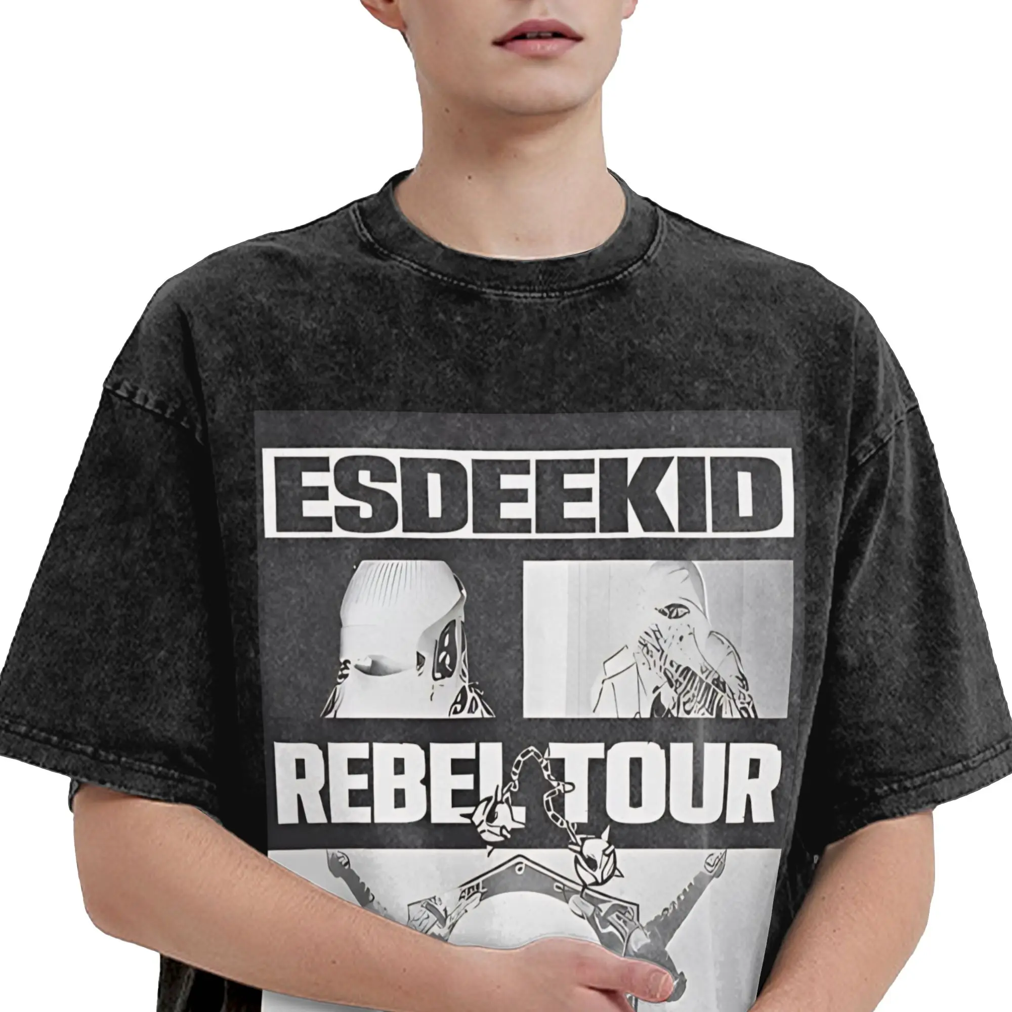 Printed EsDeeKid Rebel Rapper  Washed T Shirts Outfit Harajuku T-Shirts  for Men Women Tee Shirt