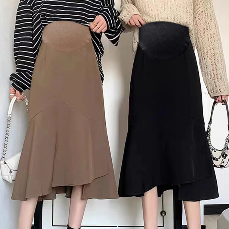 Irregular Ruffle Maternity Skirts Elastic Waist Belly A Line Pencil Bottoms for Pregnant Women 2024 Spring Fashion Pregnancy