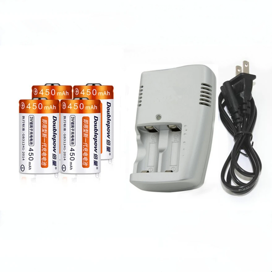 

4PCS Large capacity 450mAh 3V CR123A rechargeable battery LiFePO4 16340 lithium battery + 1PCS CR123a smart charger